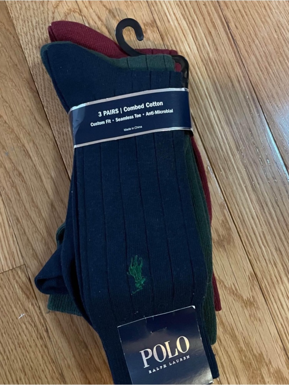Polo by Ralph Lauren Ribbed Cotton Sock 3-Pack - Navy, Green, Burgundy